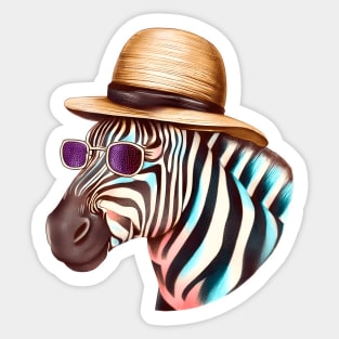 zebra with hat and sunglasses Sticker